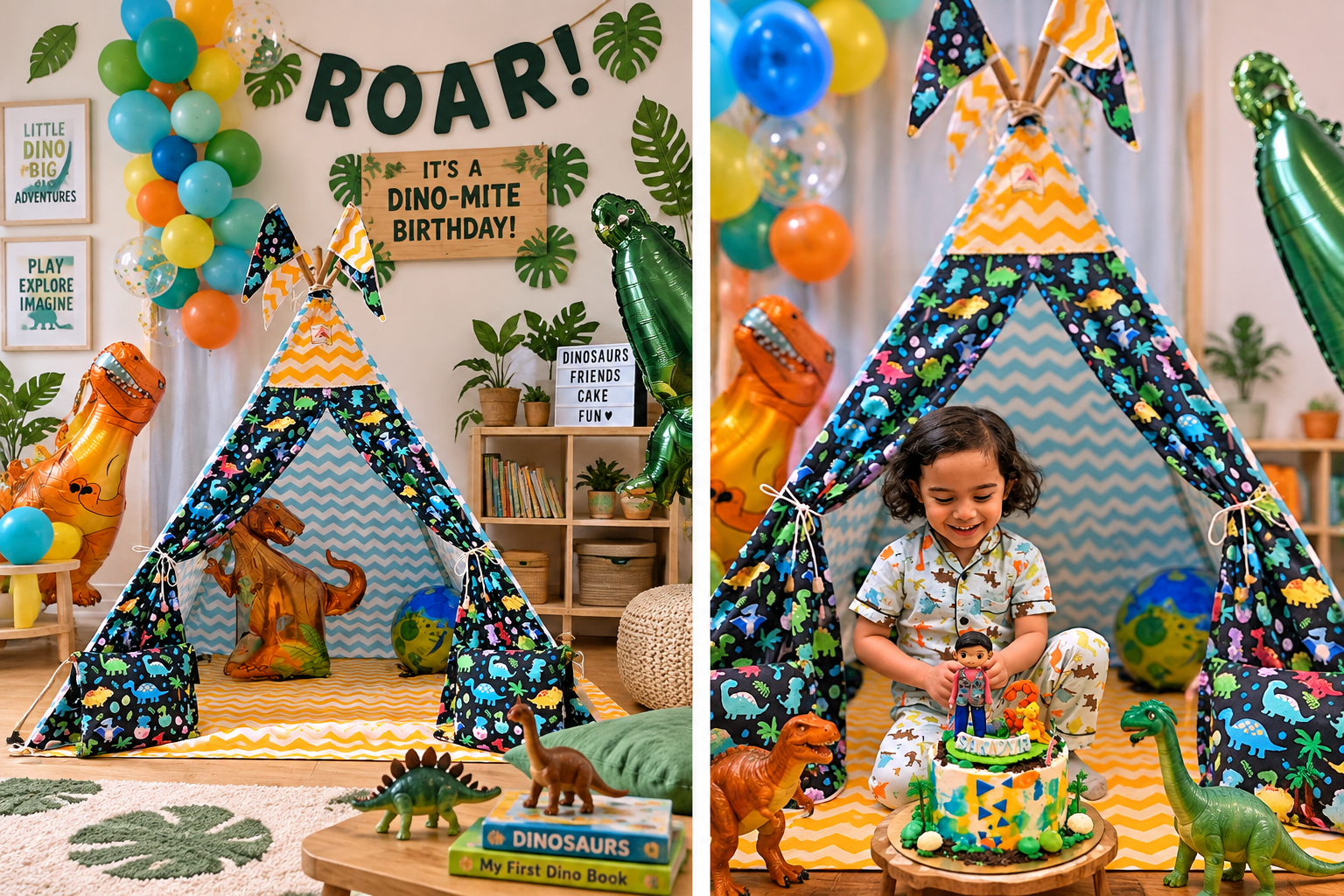 kid celebrating birthday party in a play tent